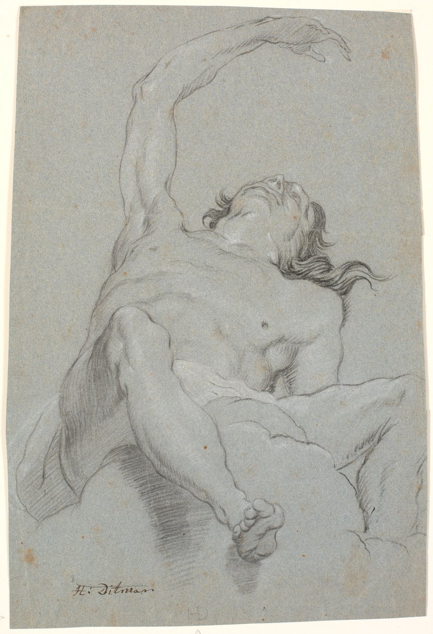 Nackter Mann, von unten gesehen. Studie für Figur in Deckenmalerei von Heinrich Dittmers