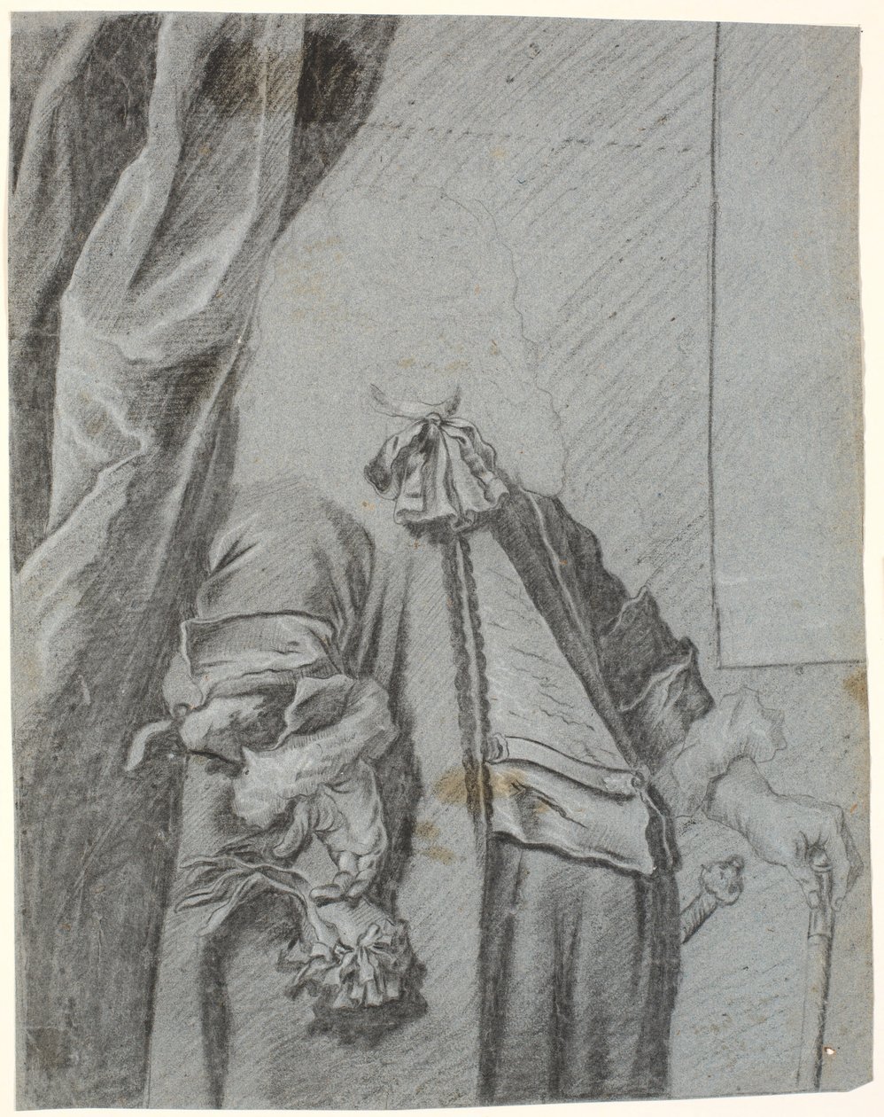 Studie zu einem Männerporträt, 3/4 Figur, rechte Hand hält einen Handschuh, gestützt an der Seite, linke Hand gestützt auf einen Stock von Heinrich Dittmers