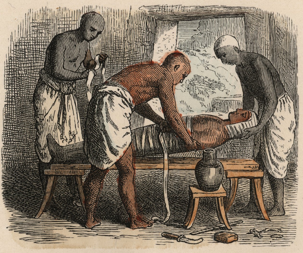 Antikes Ägypten: Mumie einwickeln, 1866 von Heinrich Leutemann