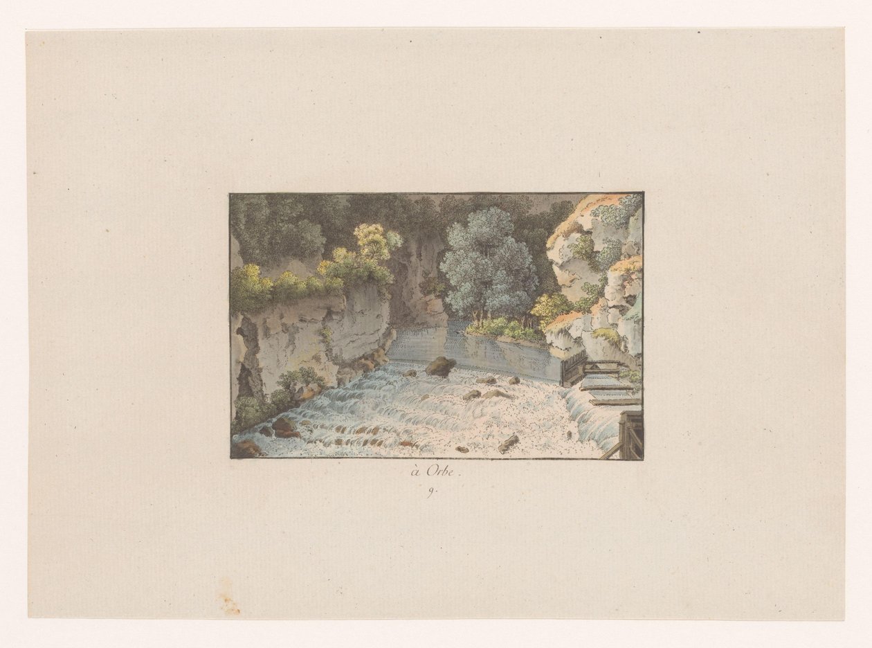 Ansicht eines Wasserfalls in Orbe von Heinrich Rieter