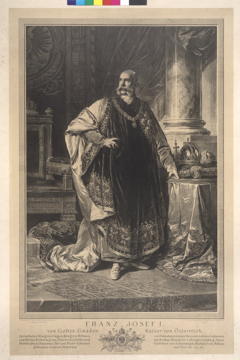Ganzfigur stehend Franz Joseph I. im Vliesgewand von Heinrich von Angeli