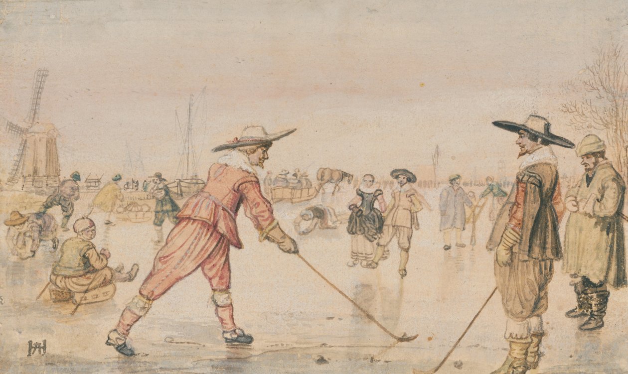 Eine Winterszene mit zwei Herren beim Colf-Spiel von Hendrick Avercamp