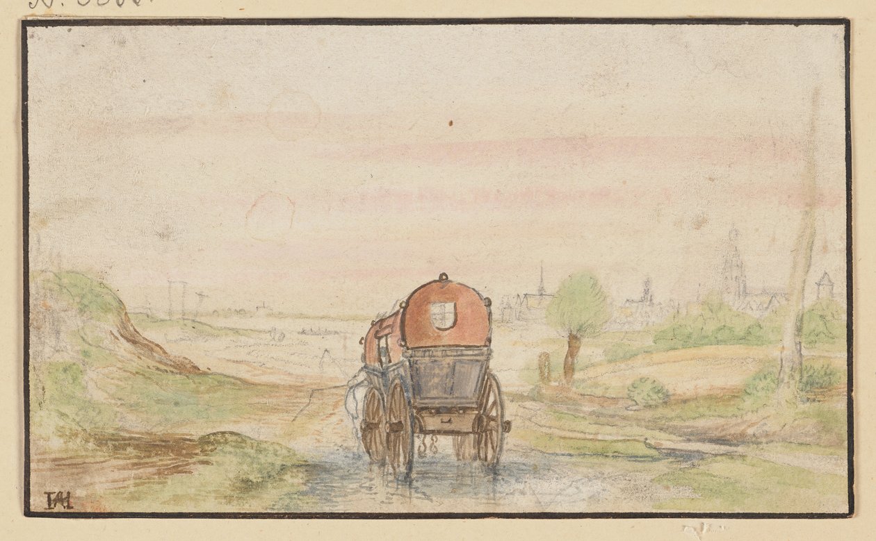 Landstraße mit einer roten Kutsche von Hendrick Avercamp