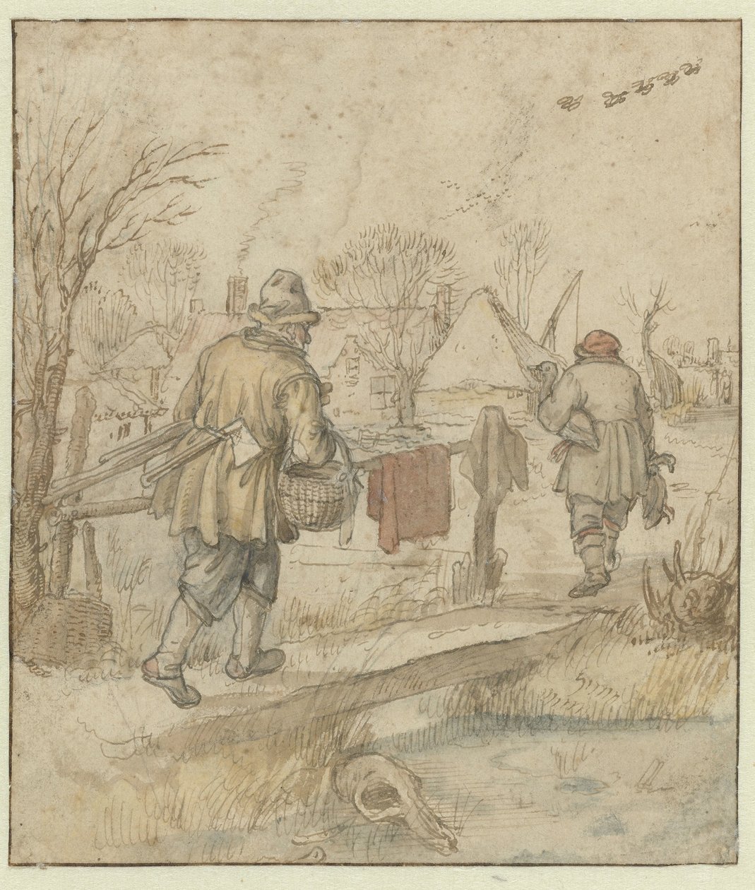 Rückkehr der Entenjäger / verso: Skizzen von Schiffen und einem Mann in Winterkleidung von Hendrick Avercamp