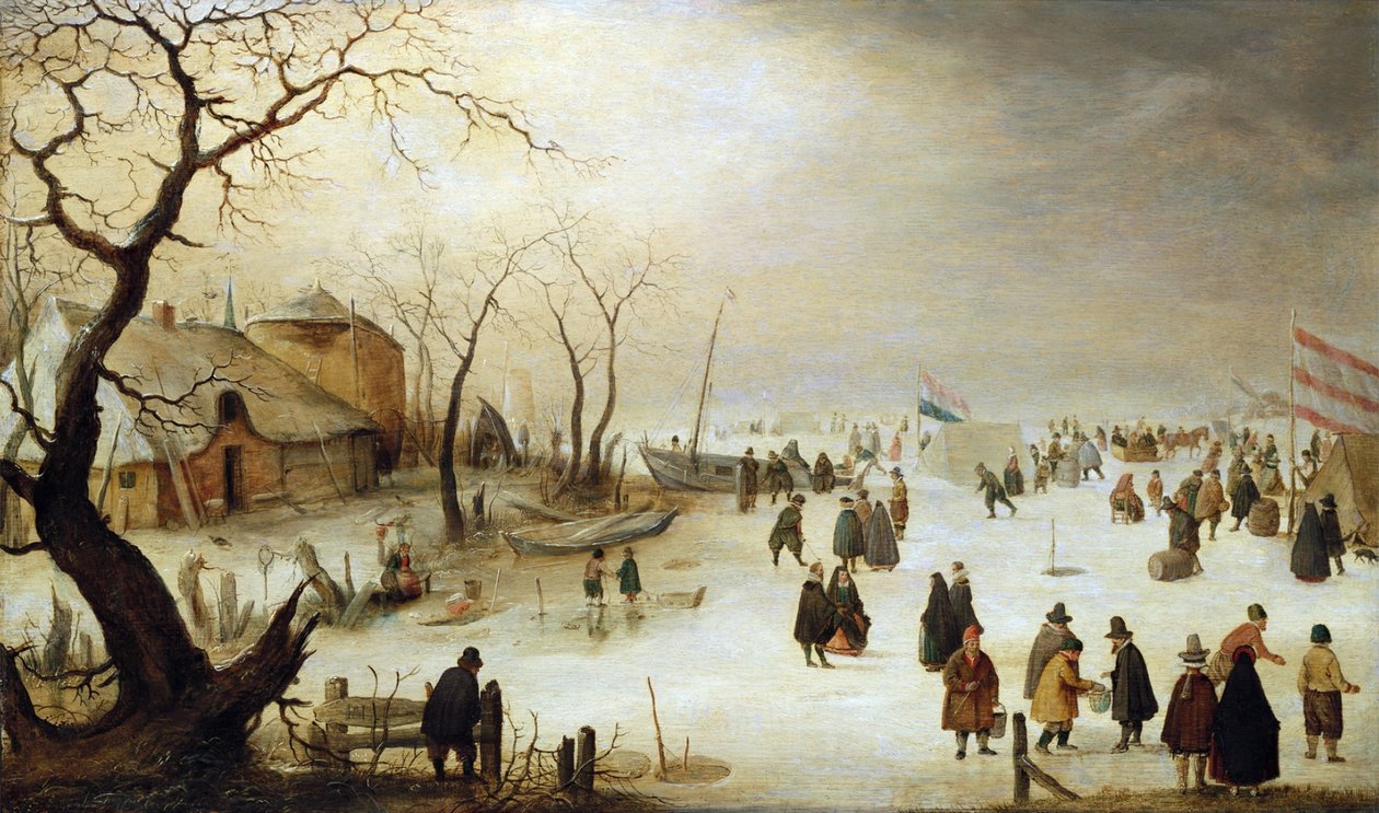 Winterlandschaft mit Figuren und Zelten auf dem Eis von Hendrick Avercamp