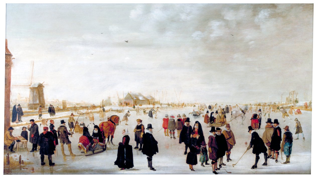 Winterlandschaft am Fluss Ijsel bei Kampen, ca. 1615 von Hendrick Avercamp