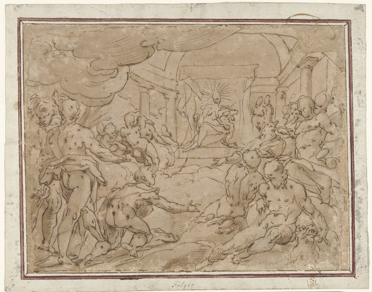 Phaëton bittet Apollo um den Sonnenwagen von Hendrick Goltzius (school of)