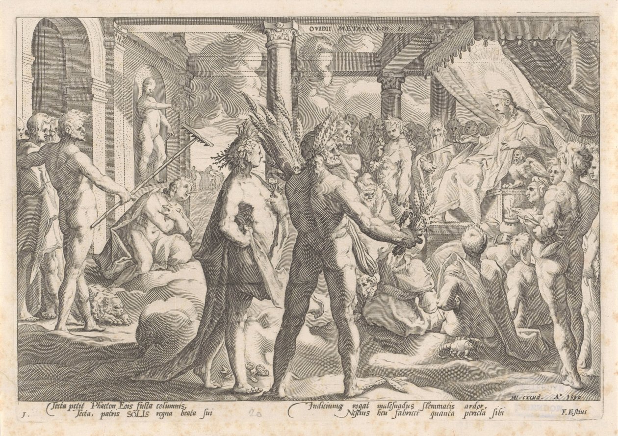 Phaëthon bittet Apollo, seinen Wagen fahren zu dürfen von Hendrick Goltzius (workshop of)