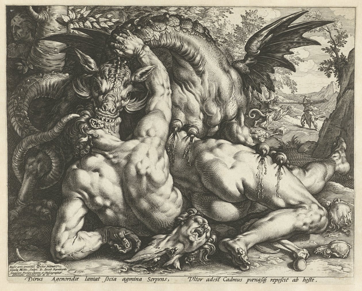Gefährten von Kadmos von einem Drachen verschlungen von Hendrick Goltzius
