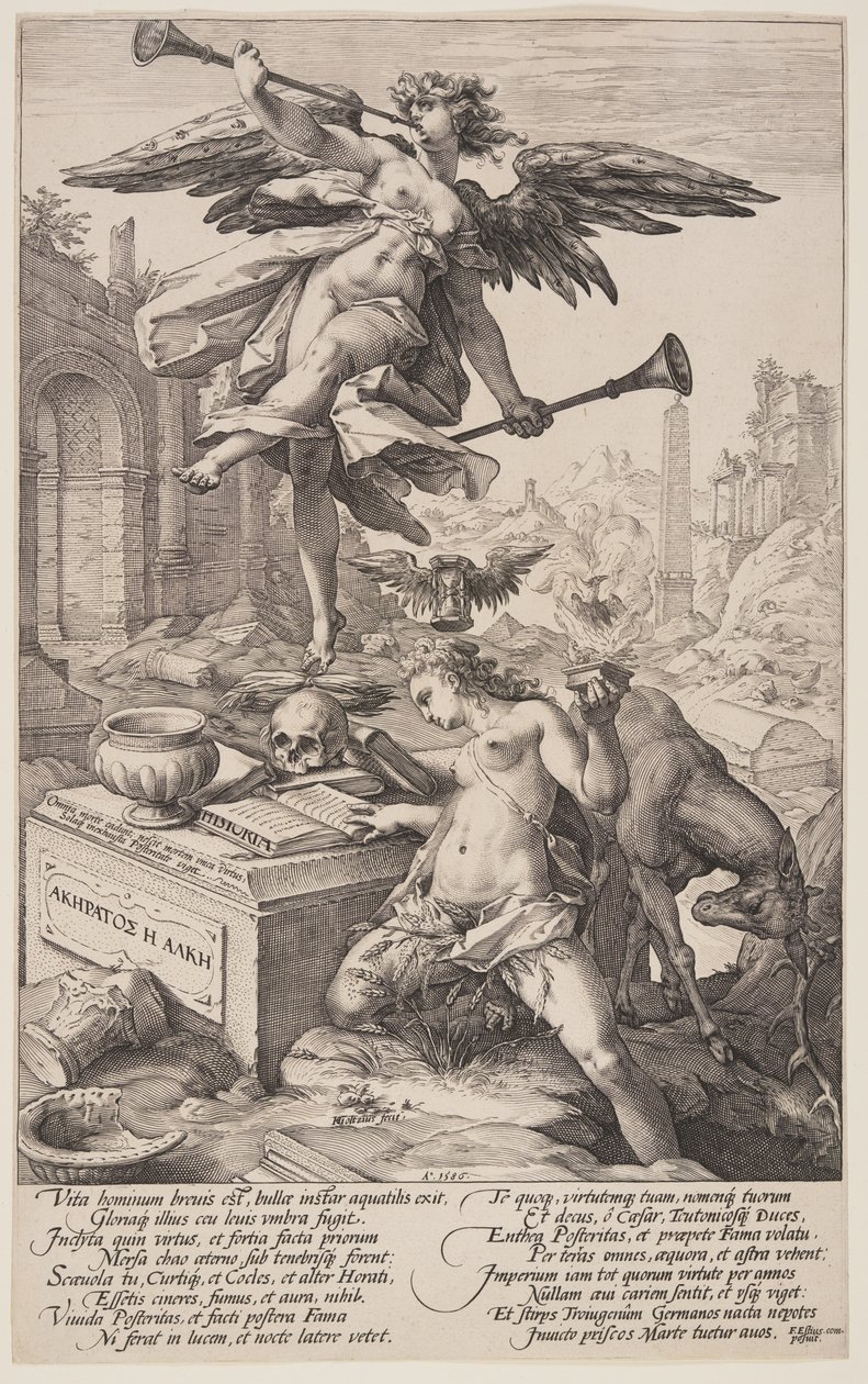 Allegorie des Ruhms und der Geschichte, aus Die römischen Helden von Hendrick Goltzius
