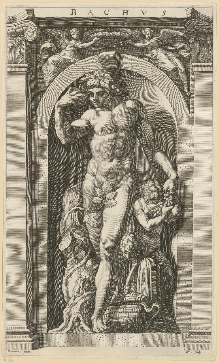 Bacchus, Blatt 7 der Folge "Acht antike Gottheiten" von Hendrick Goltzius