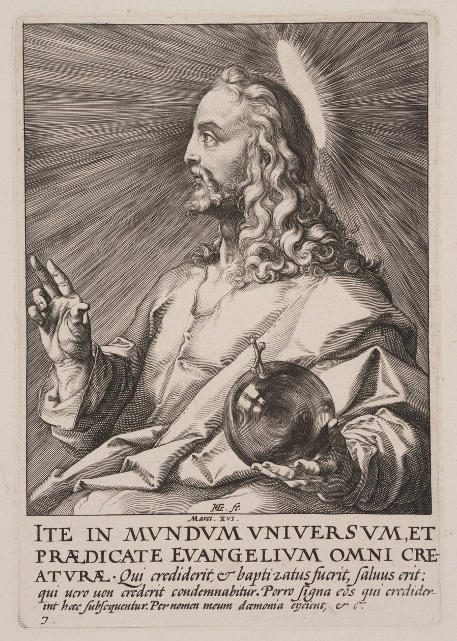 Christus (als Salvator Mundi), aus Christus, die Apostel und St. Paulus mit dem Glaubensbekenntnis von Hendrick Goltzius