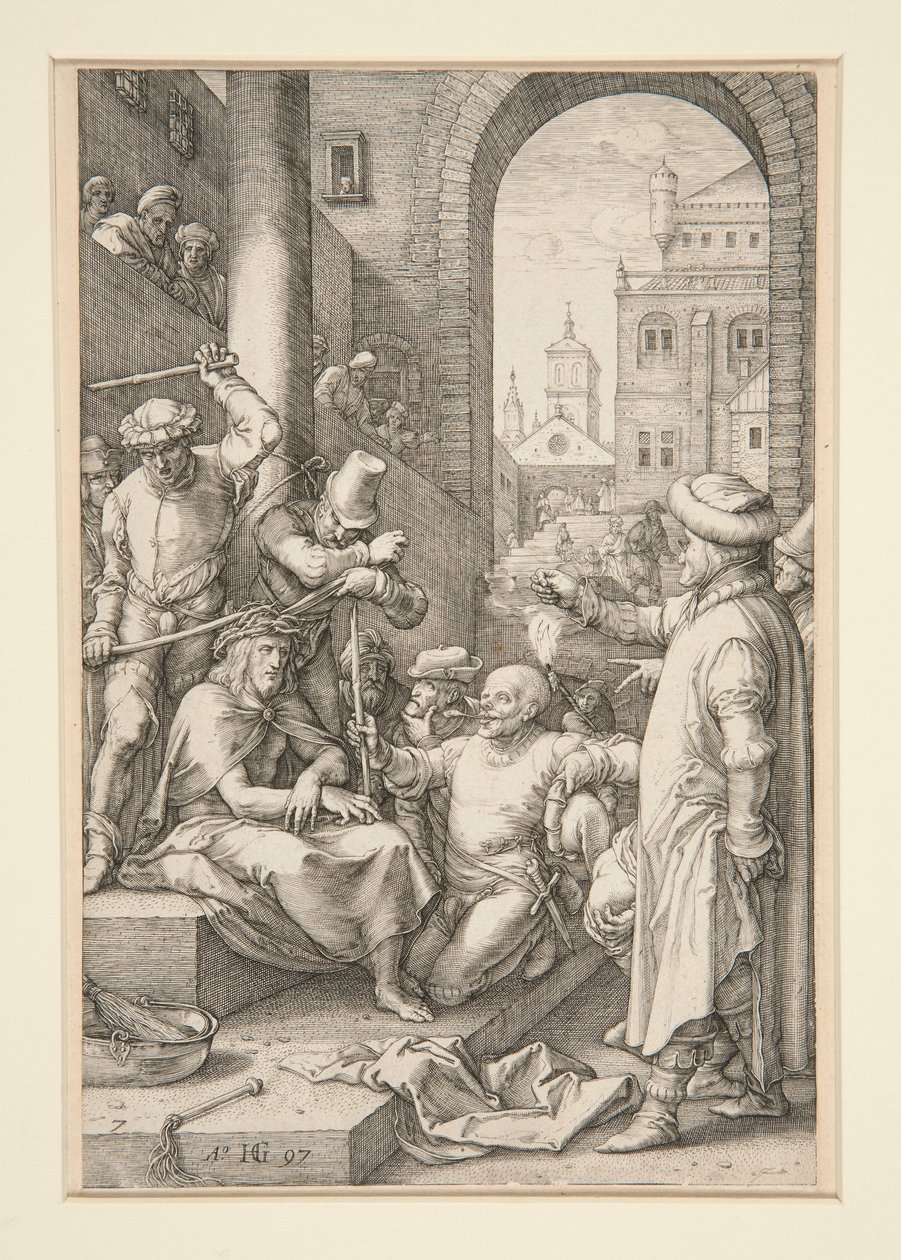 Christus mit Dornen gekrönt, aus Die Passion, Nr. 7 in einer Serie von 12 Stichen von Hendrick Goltzius