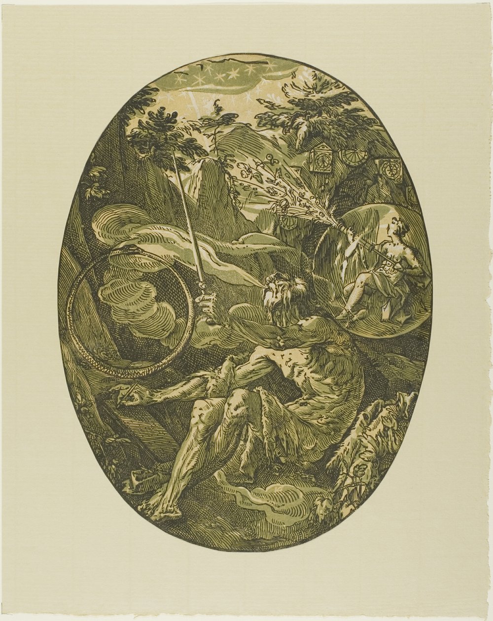 Demogorgon in der Höhle der Ewigkeit, Platte eins aus Demogorgon und die Gottheiten von Hendrick Goltzius