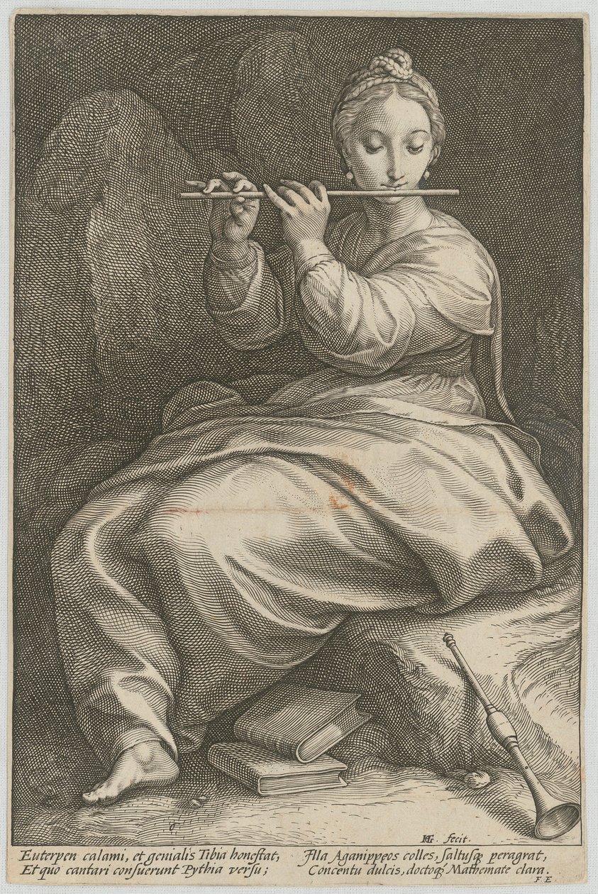Euterpe, Blatt 6 der Folge "Neun Musen" von Hendrick Goltzius