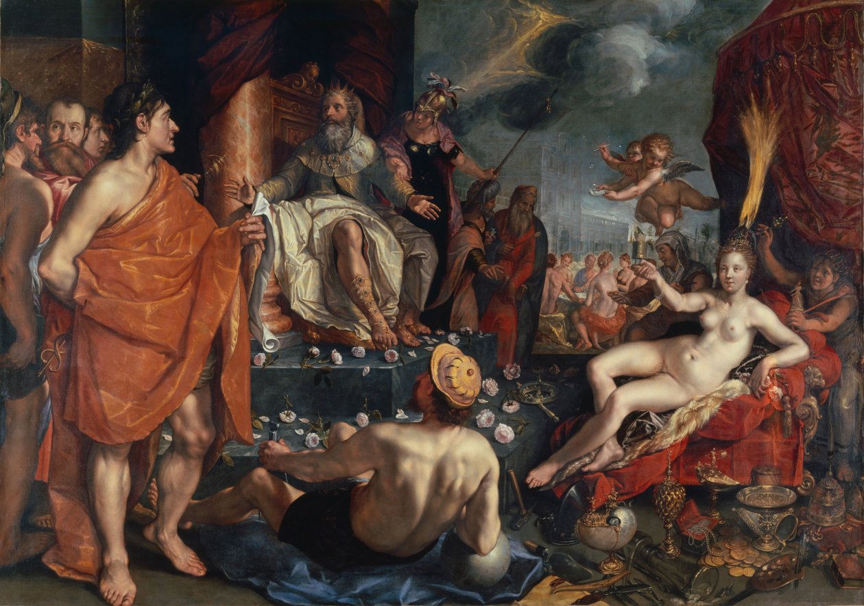 Hermes präsentiert Pandora dem König Epimetheus, 1611 von Hendrick Goltzius