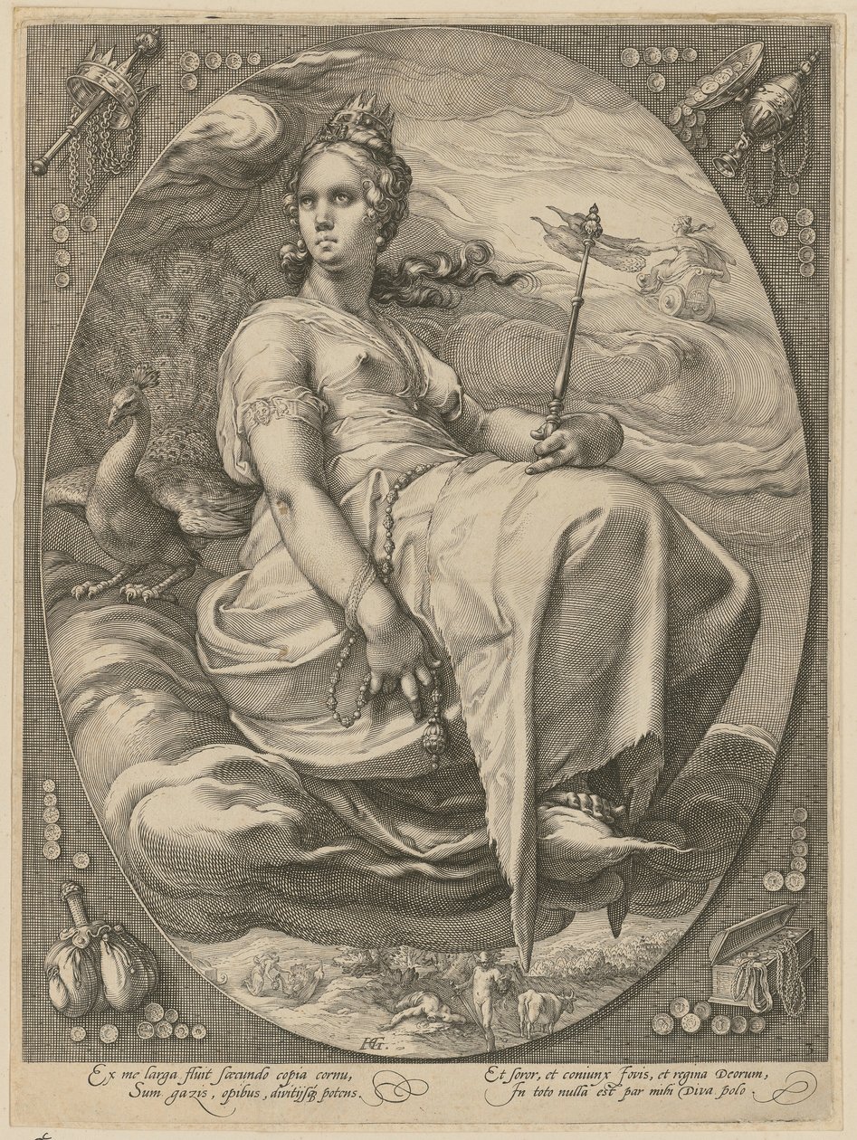 Juno, Blatt 3 der Folge "Drei Göttinnen" von Hendrick Goltzius