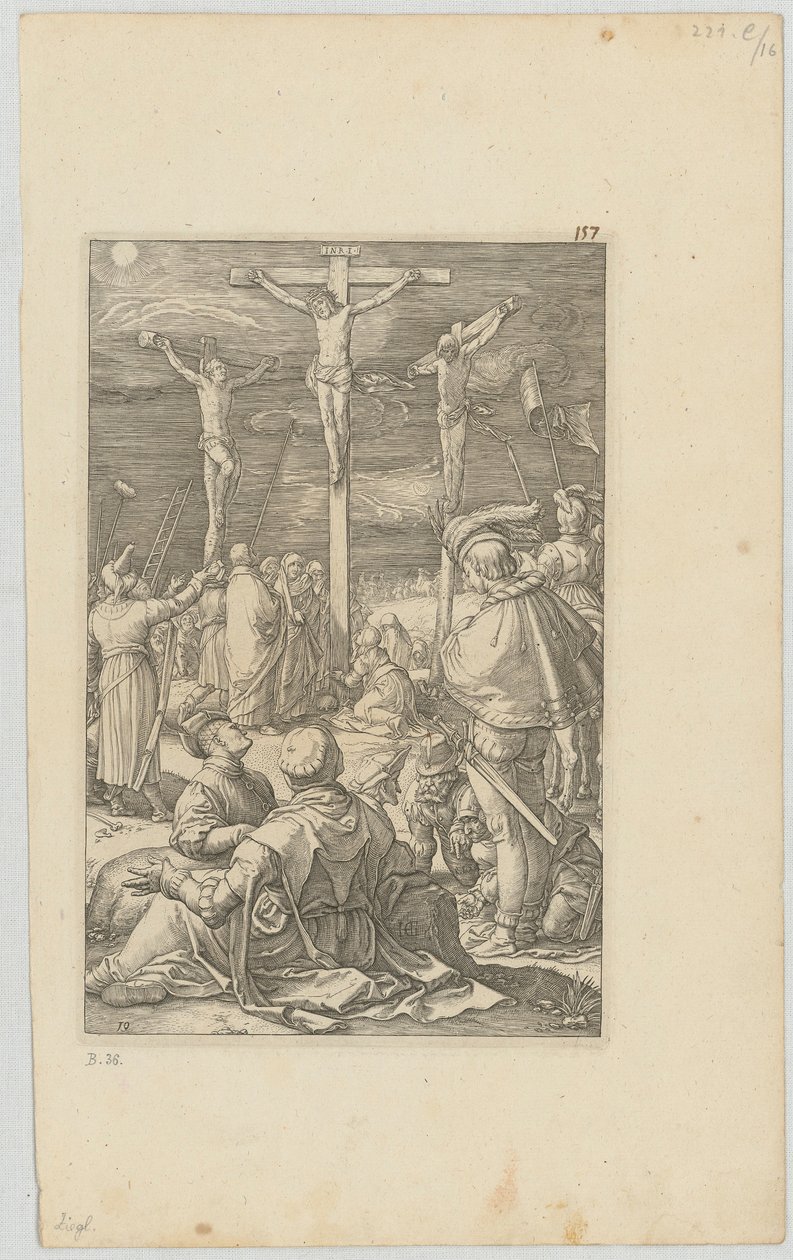Kreuzigung, Blatt 10 der Folge "Die Passion" von Hendrick Goltzius