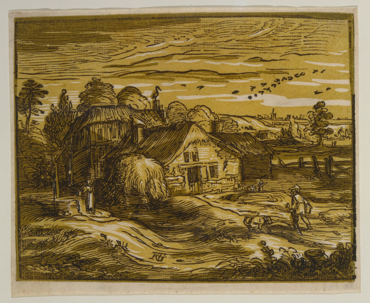Landschaft mit Bauernhaus, aus der Serie "Die vier kleinen Landschaften" von Hendrick Goltzius