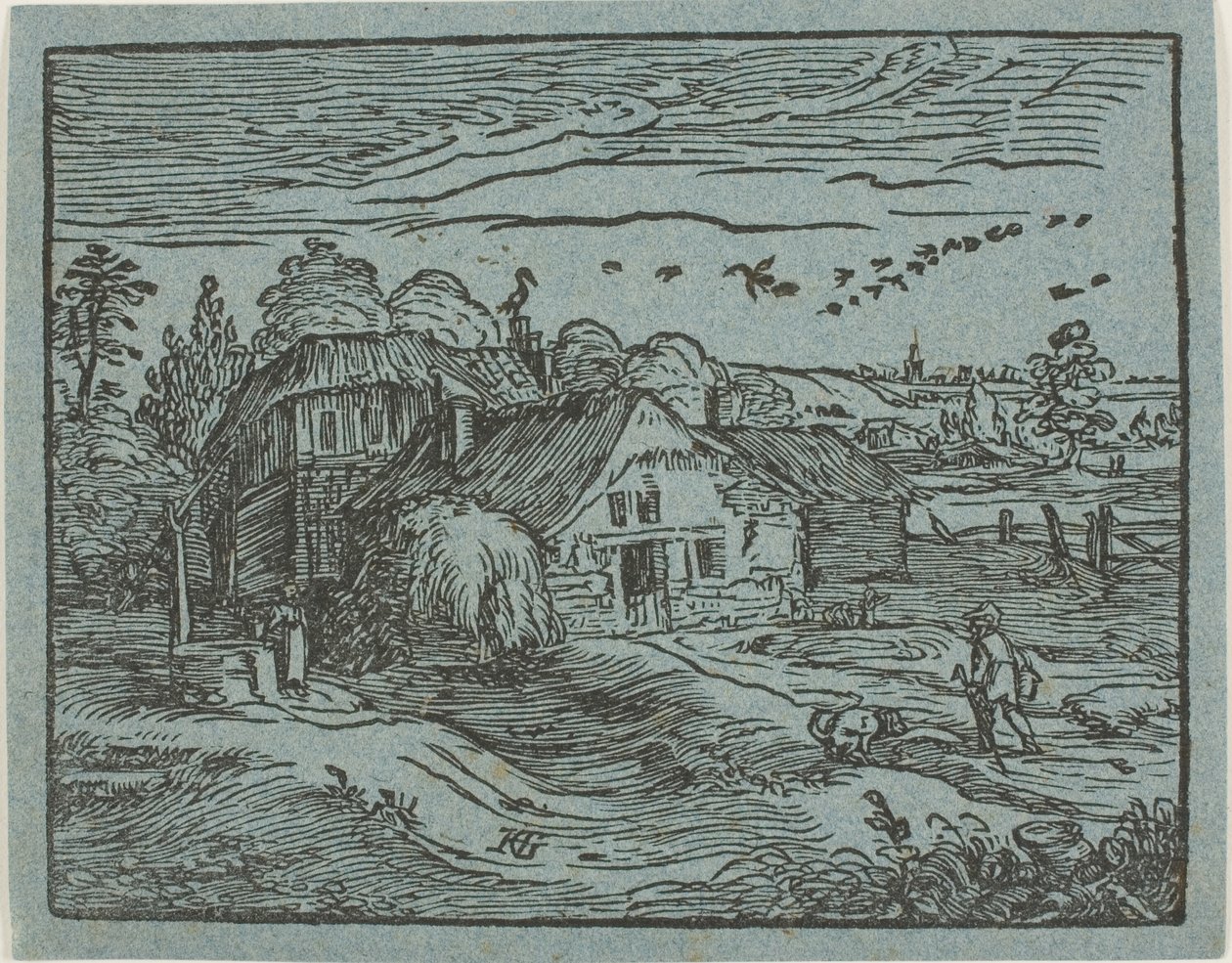 Landschaft mit einem Bauernhaus, aus Vier kleine Landschaften von Hendrick Goltzius