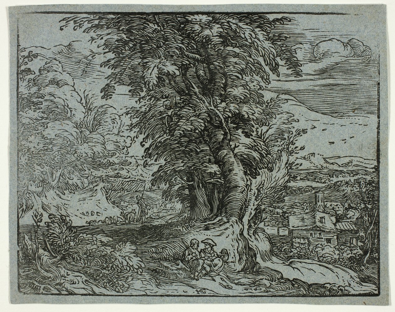 Landschaft mit einem Hirtenpaar, aus Vier kleine Landschaften von Hendrick Goltzius
