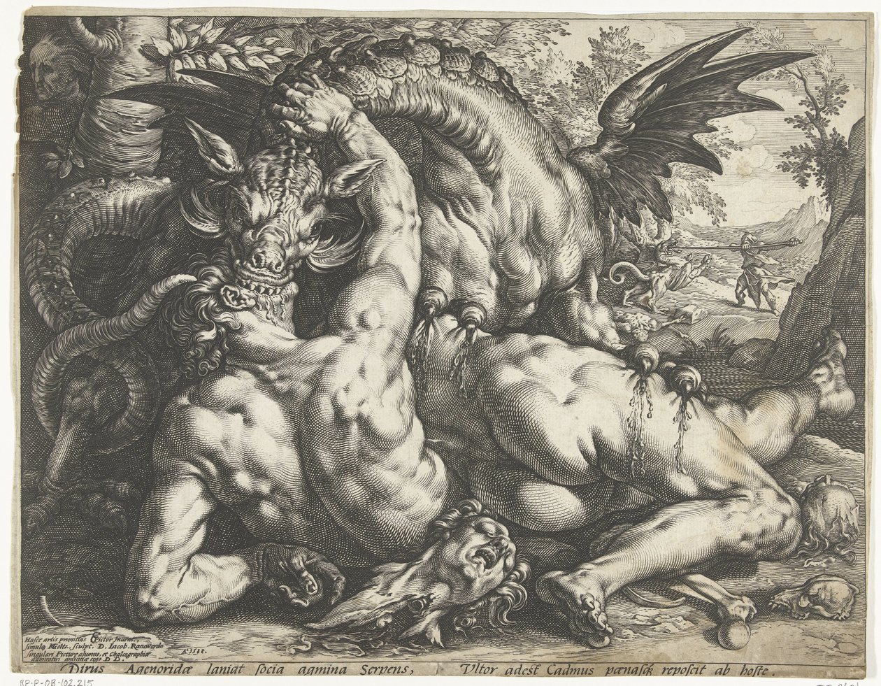 Gefährten von Kadmos von einem Drachen verschlungen von Hendrick Goltzius
