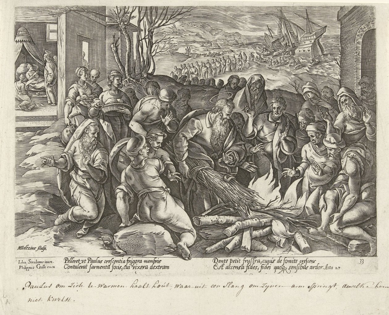 Paulus wird auf Malta von einer Schlange gebissen von Hendrick Goltzius