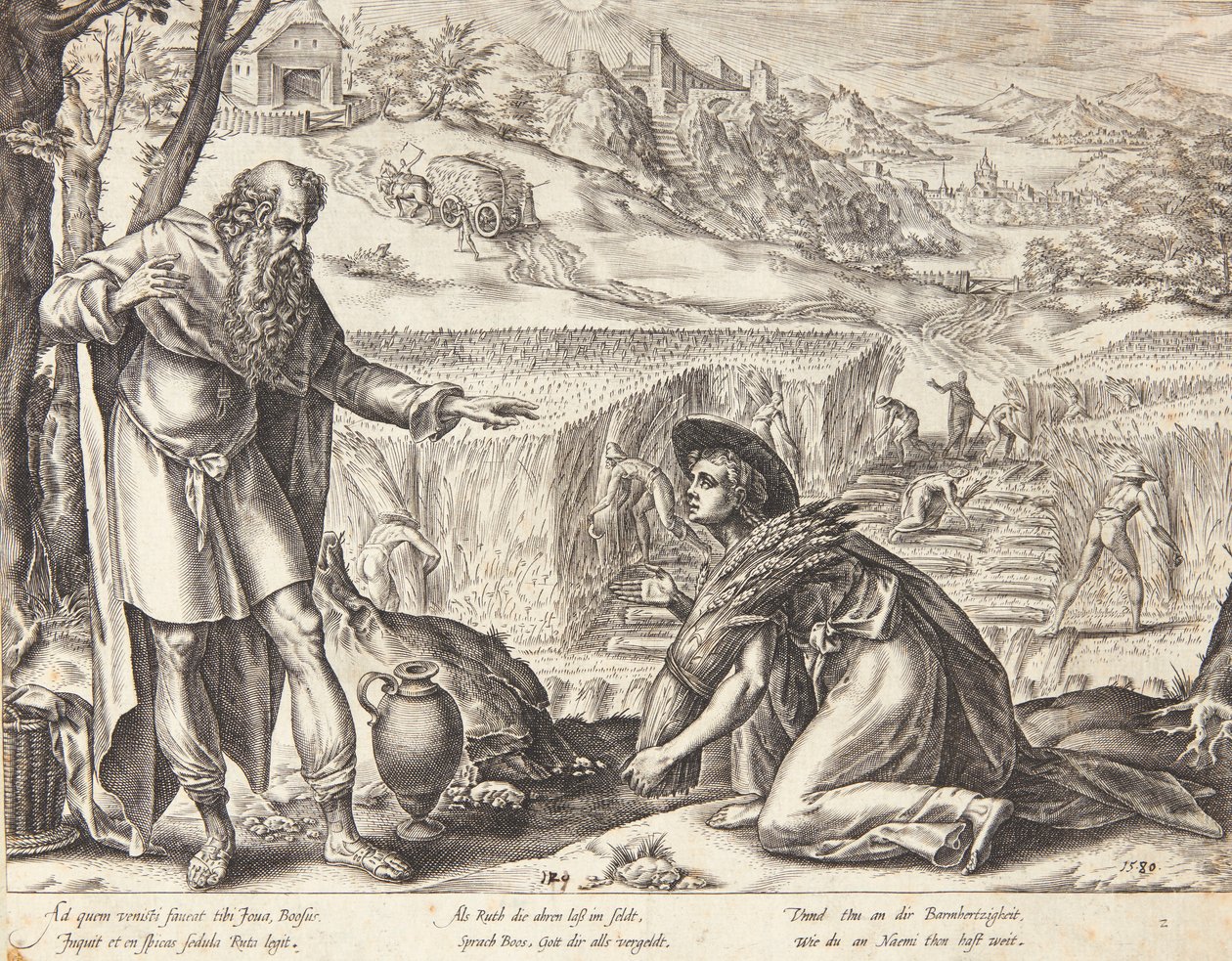 Rut sammelt Ähren auf den Feldern des Boas von Hendrick Goltzius
