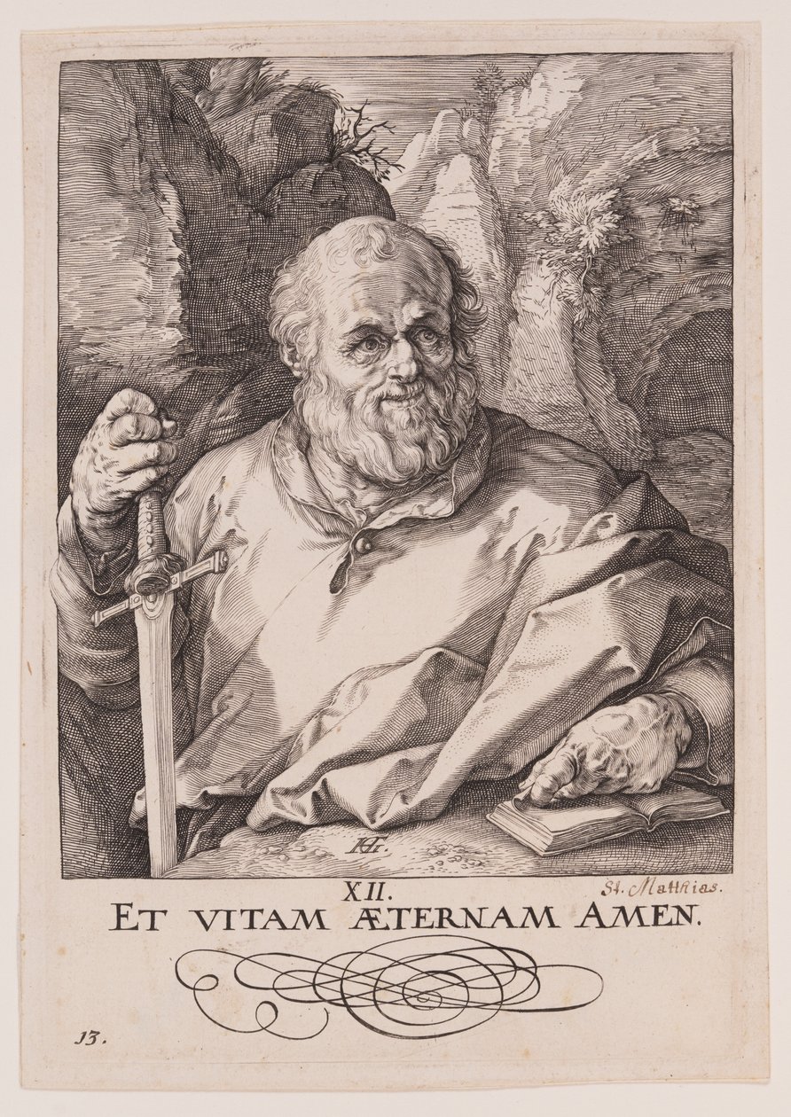 St. Matthias, aus Christus, die Apostel und St. Paulus mit dem Glaubensbekenntnis von Hendrick Goltzius