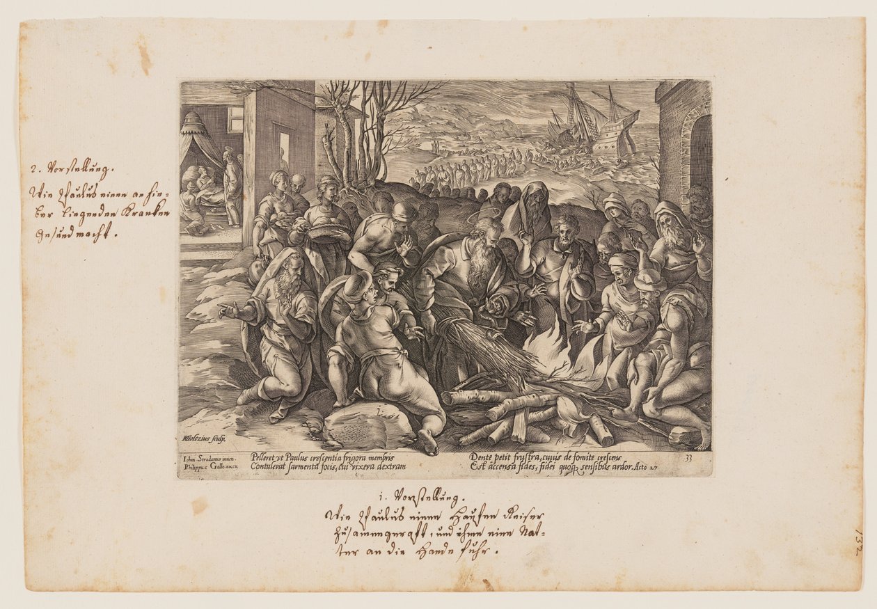St. Paulus von der Viper gebissen, aus Acta Apostolorum (Die Apostelgeschichte) von Hendrick Goltzius