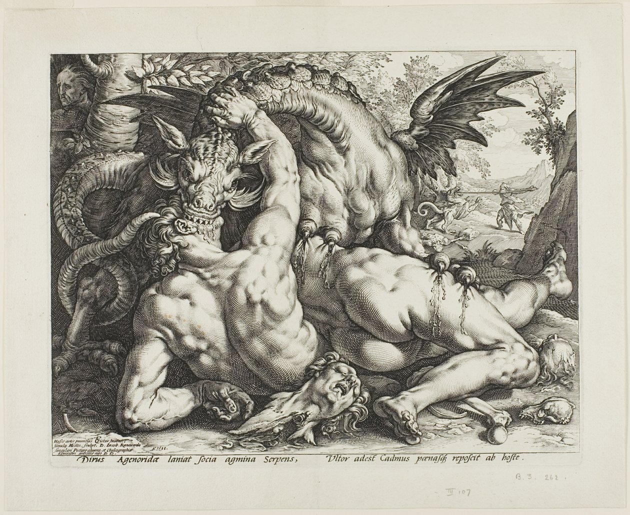 Der Drache verschlingt die Gefährten von Kadmos von Hendrick Goltzius