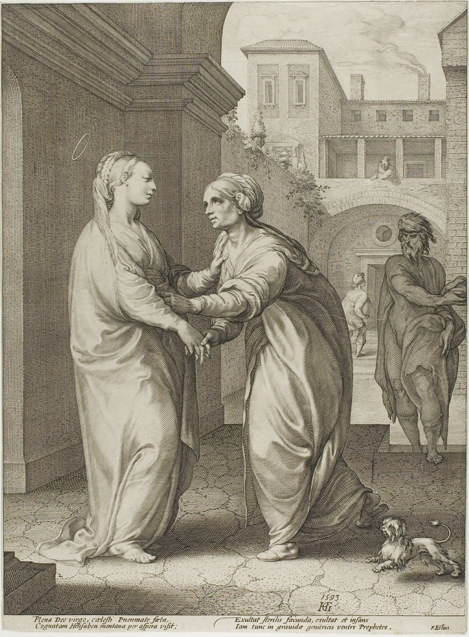 Die Heimsuchung, Platte zwei aus Die Geburt und das frühe Leben Christi von Hendrick Goltzius