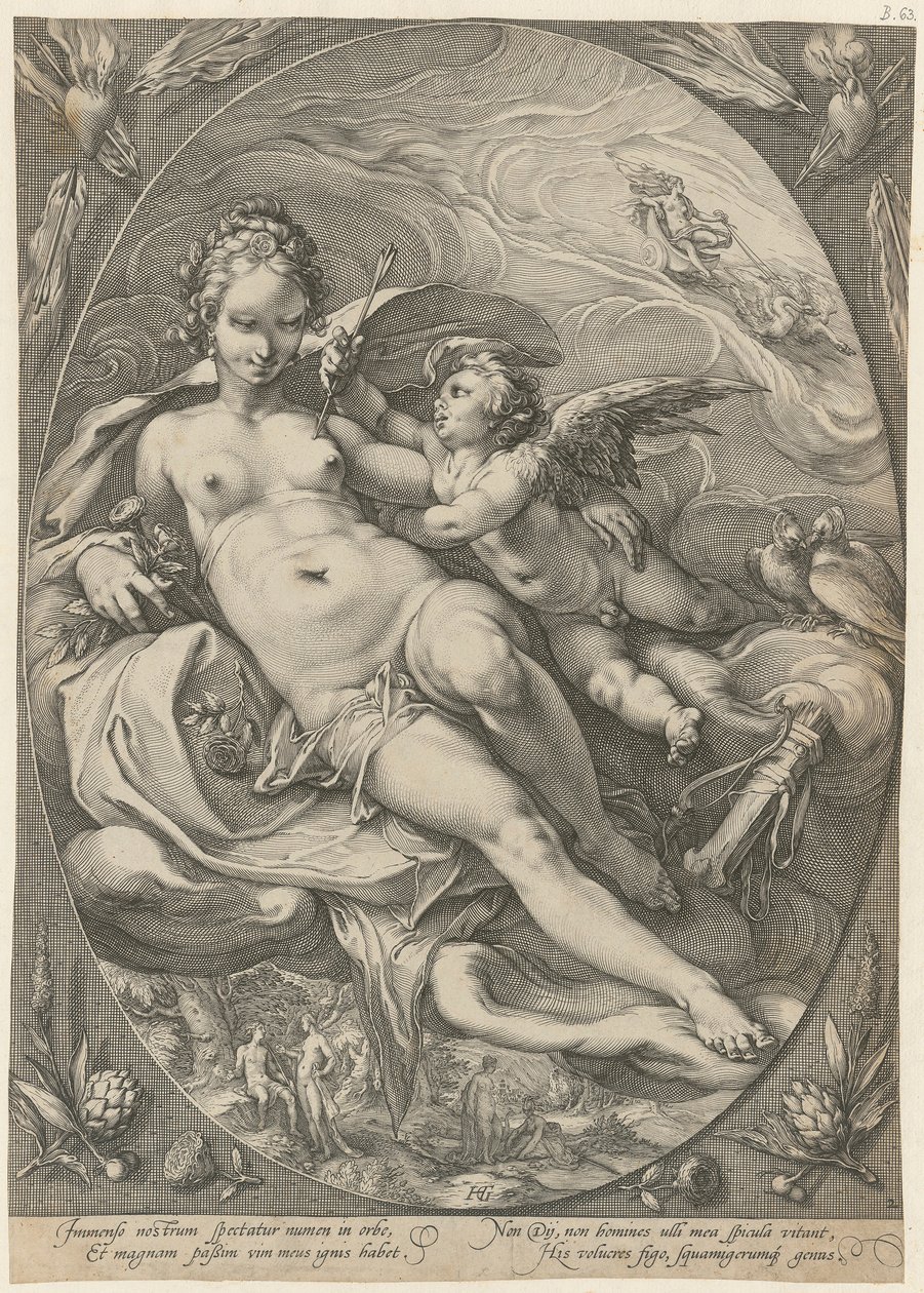 Venus und Cupido, Blatt 2 der Folge "Drei Göttinnen" von Hendrick Goltzius
