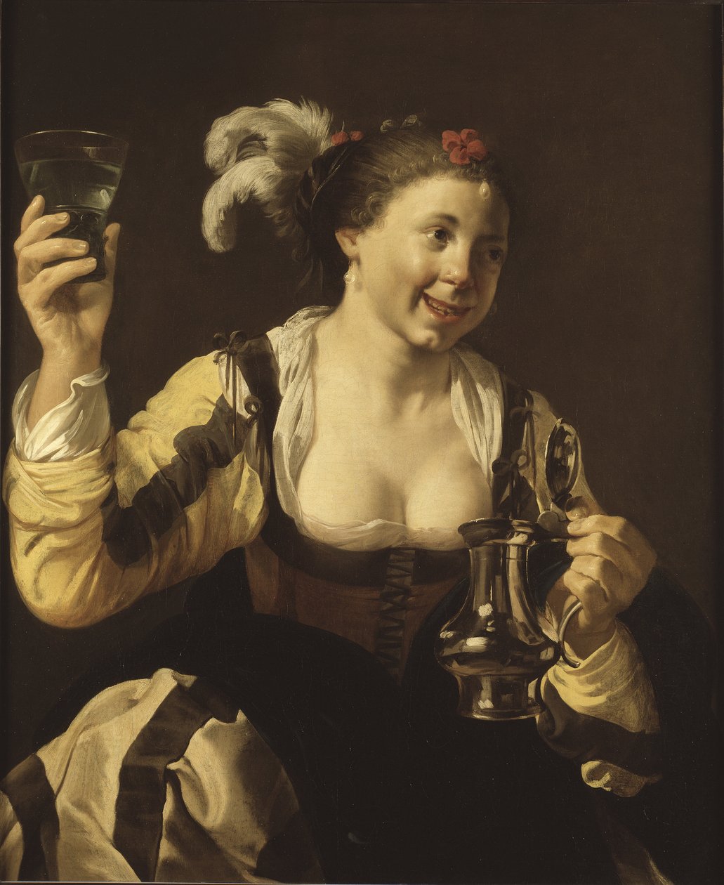 Ein Mädchen hält ein Glas (Geschmack. Aus der Serie "Die fünf Sinne") von Hendrick Jansz Terbrugghen