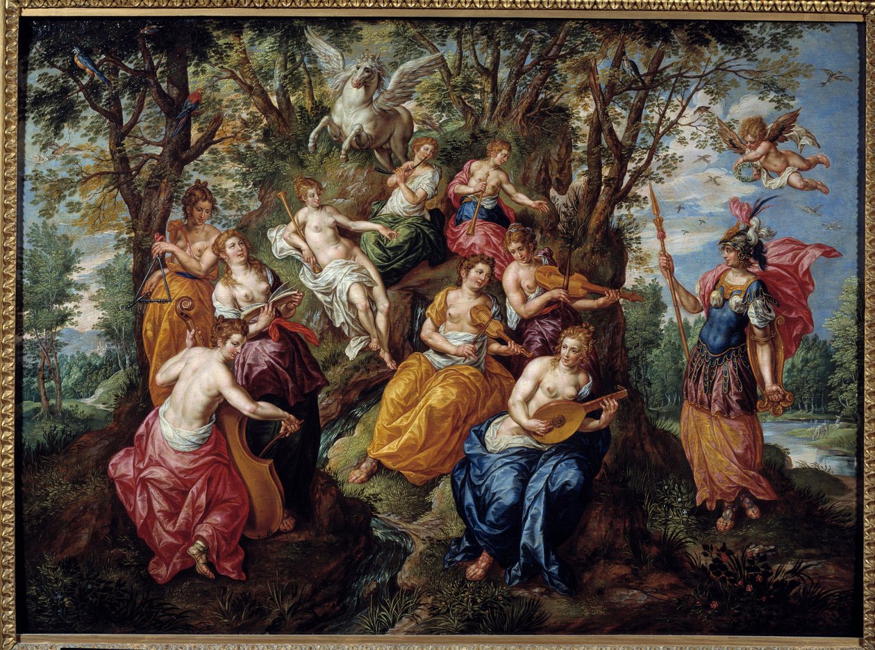 Besuch von Minerva bei den Musen von Hendrick de Clerk