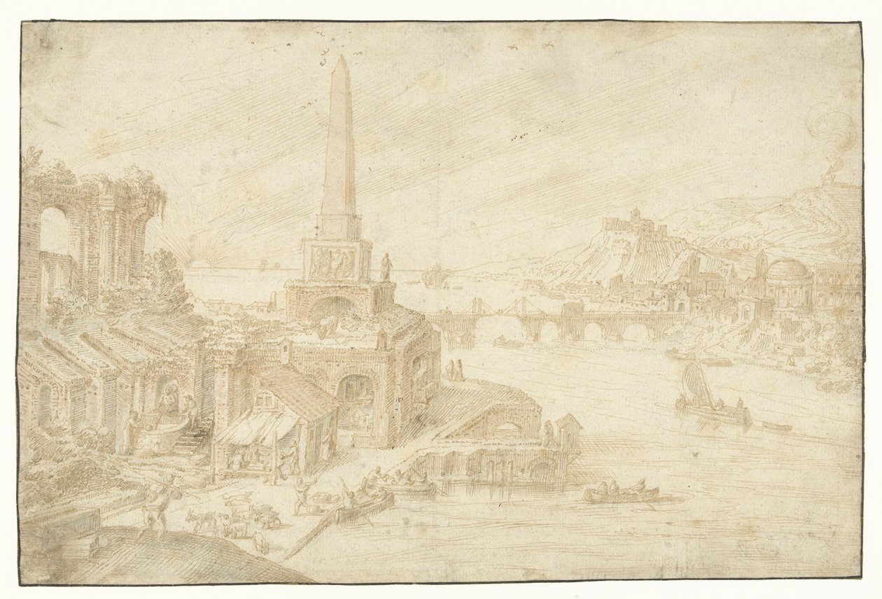 Obelisk neben Ruinen (Regionum, Rurium, Fundorumque) (Serientitel) von Hendrick van Cleve