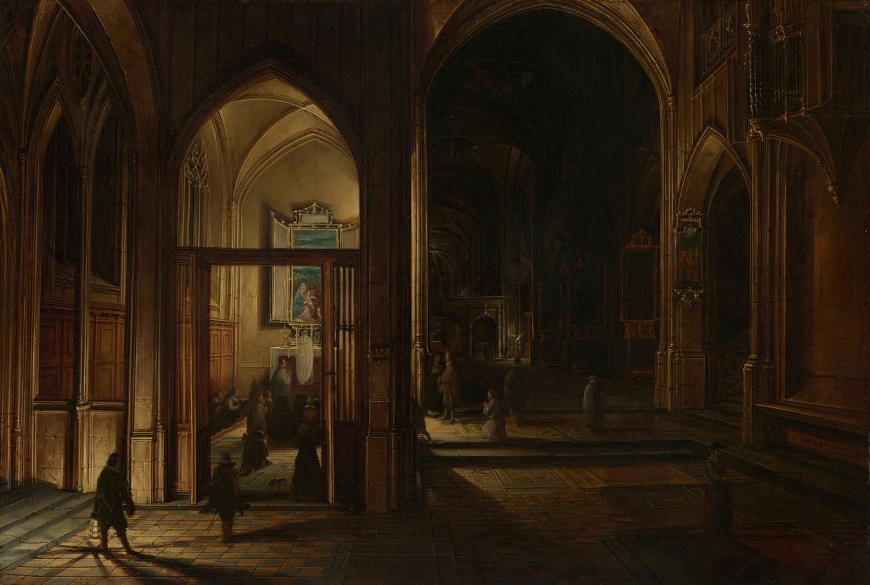 Innenraum einer gotischen Kirche bei Nacht von Hendrick van Steenwijk the Younger