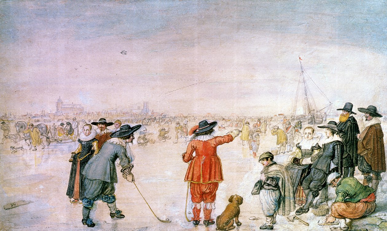 Golf auf dem Eis des Flusses Ijsel bei Kampen von Hendrik Avercamp