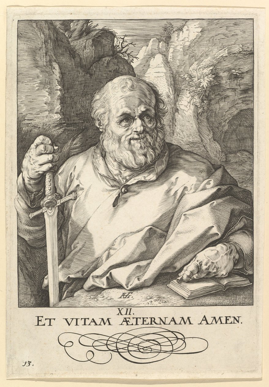 St. Matthias, aus Christus, die Apostel und St. Paulus mit dem Glaubensbekenntnis, ca. 1589 von Hendrik Goltzius