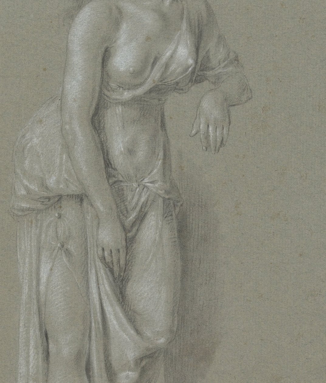 Figurenstudie einer Frau in klassischem Gewand, dreiviertel nach rechts stehend von Hendrik Hoogers