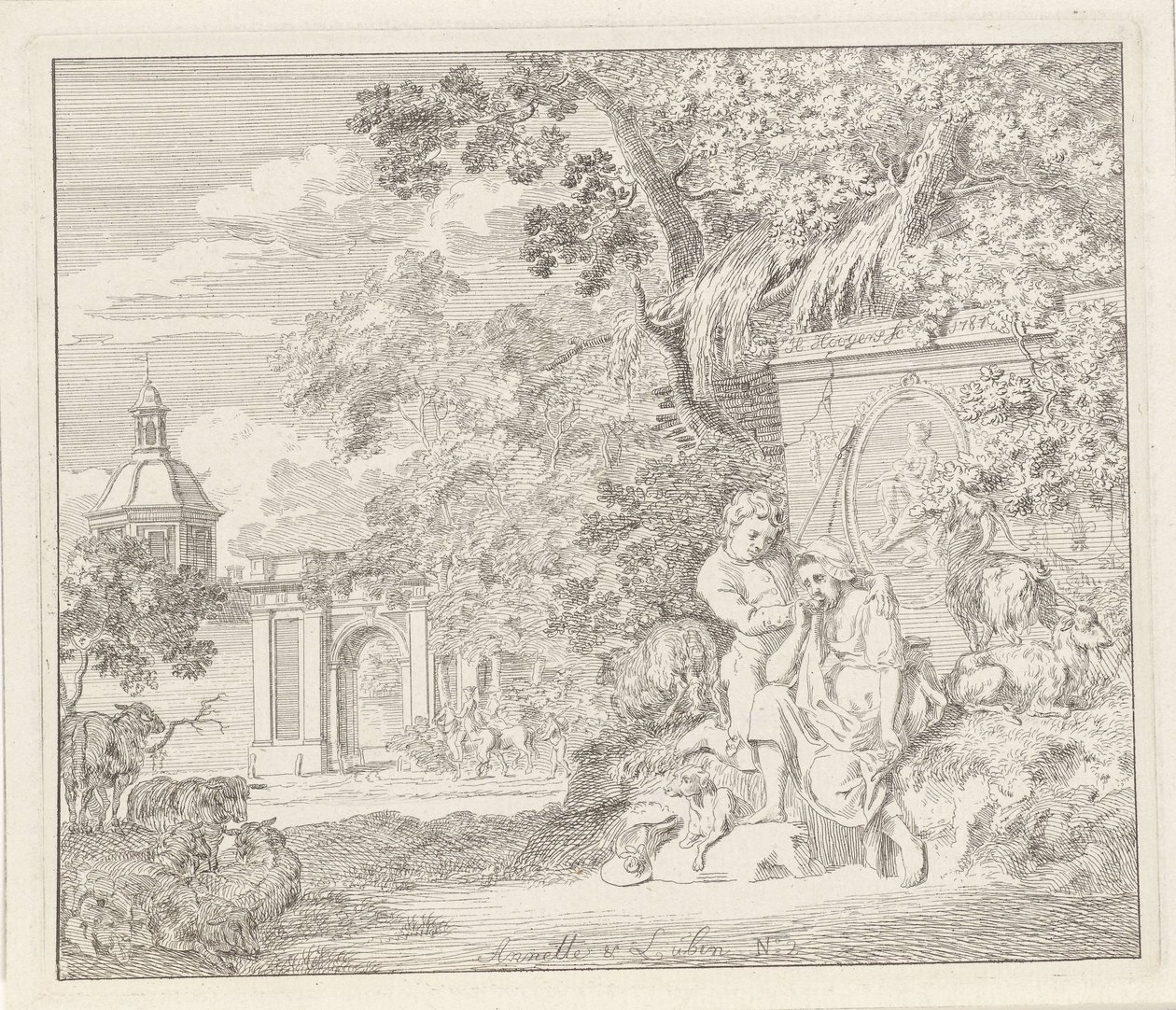 Paar bei einem klassischen Monument und einem Stadttor (Anette und Lubin) von Hendrik Hoogers