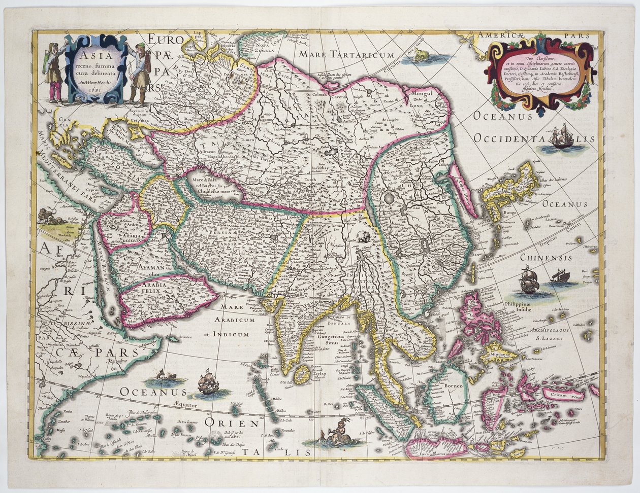 Allgemeine Karte einschließlich Arabien, Japan, der koreanischen Halbinsel und dem größten Teil des indonesischen Archipels, 1631 von Hendrik I Hondius