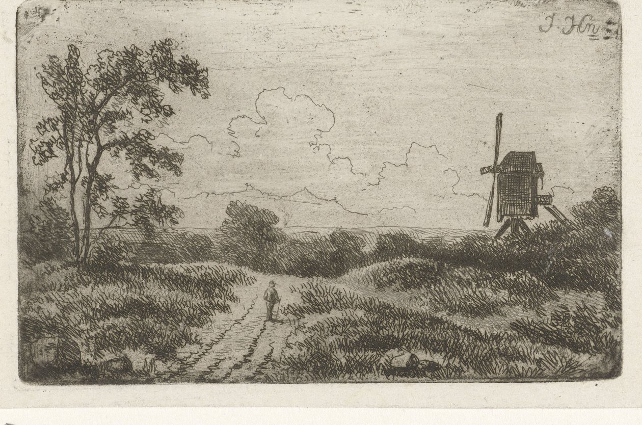 Figur auf einem Weg bei einer Mühle von Hendrik Jan Hein