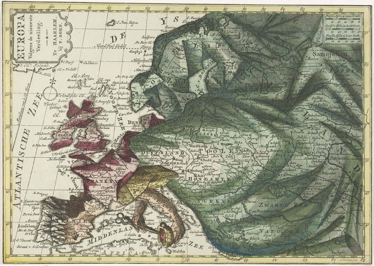 Karte von Europa, eingefärbt als Königin Europa nach der neuesten Einteilung von Hendrik Kloekhoff