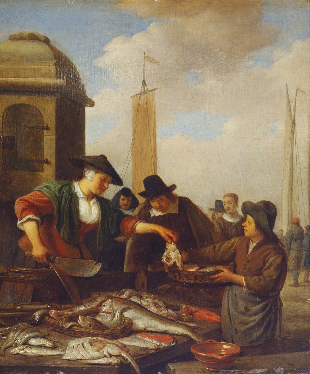 Ein Fischstand am Hafen von Hendrik Martensz Sorgh