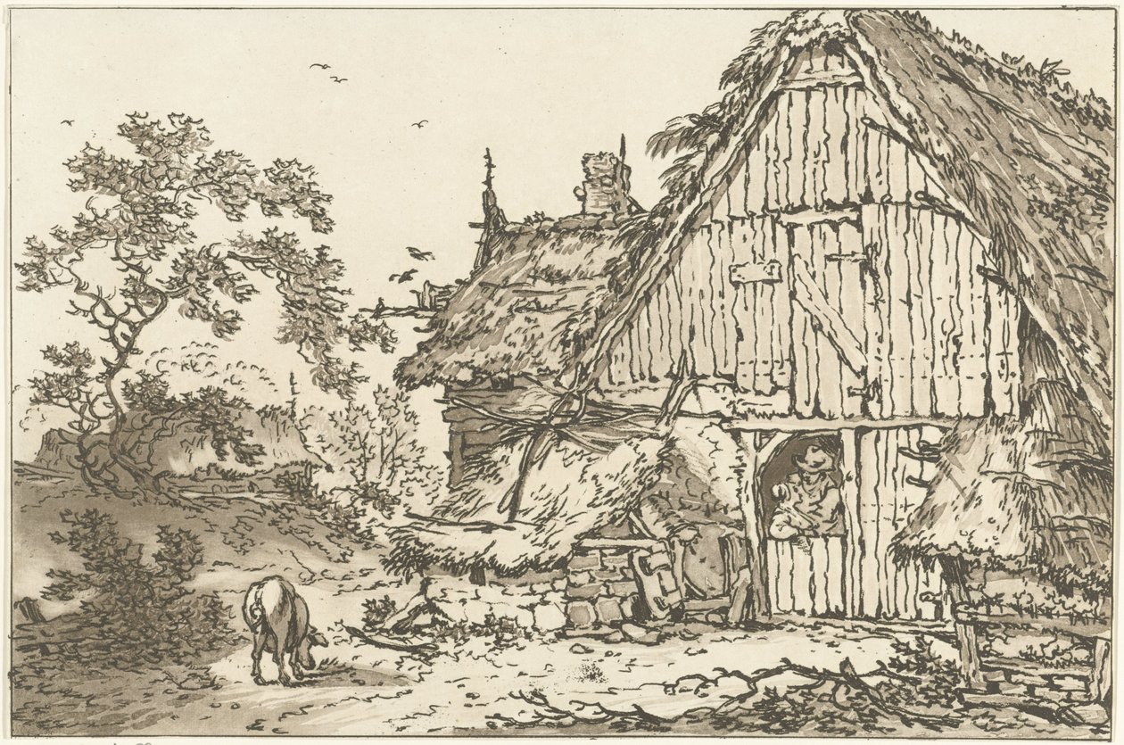 Bauernhof mit zwei Menschen in der Türöffnung von Hendrik Meijer