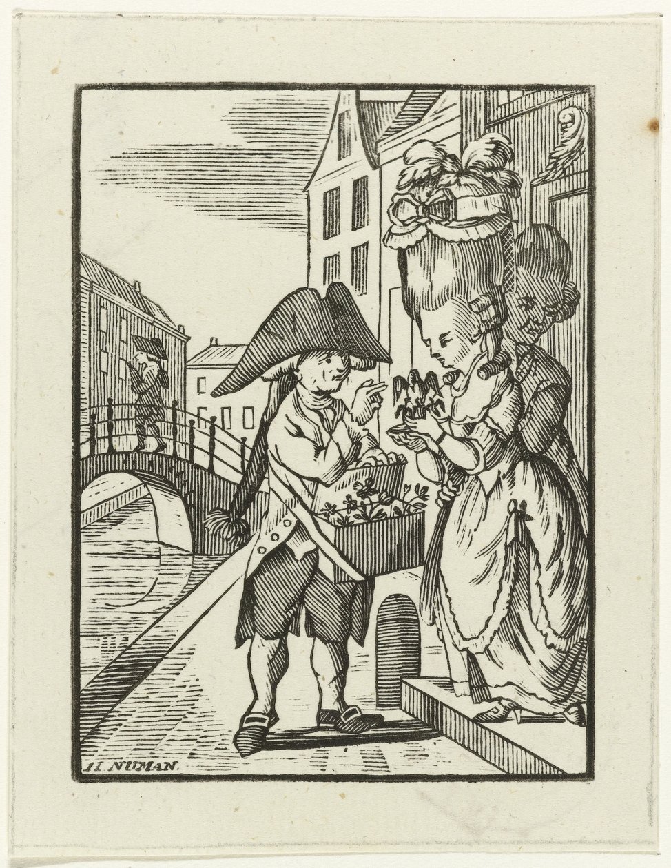 Straßenverkäufer von Kaminverzierungen mit zwei Kunden von Hendrik Numan