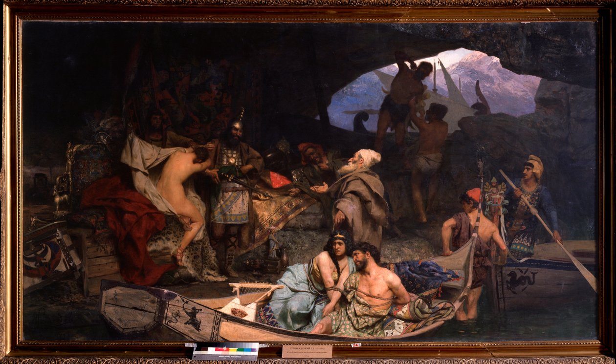 Die Korsaren. (Szene, in der sie ihre Beute und ihre Gefangenen (Geiseln) in eine Höhle bringen) von Henryk Siemiradzki