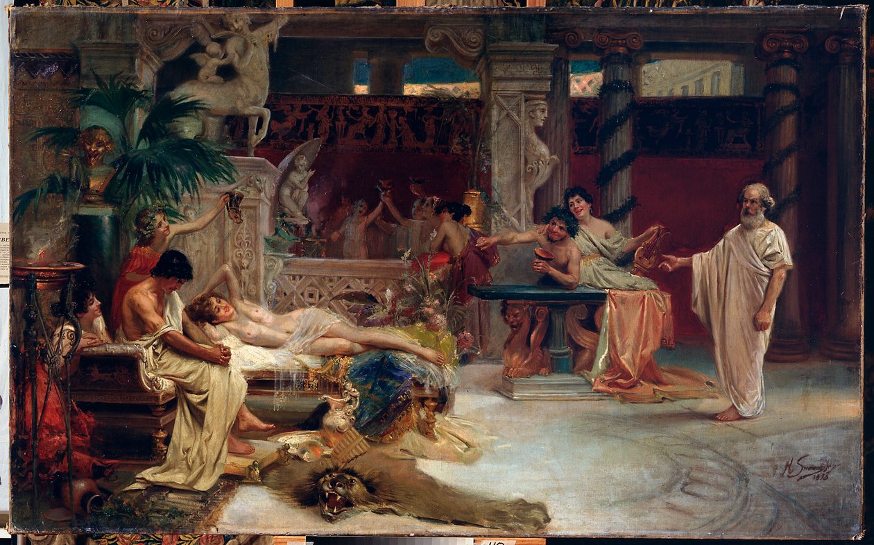 Sokrates sucht Alkibiades im Haus einer Hetäre von Henryk Siemiradzki