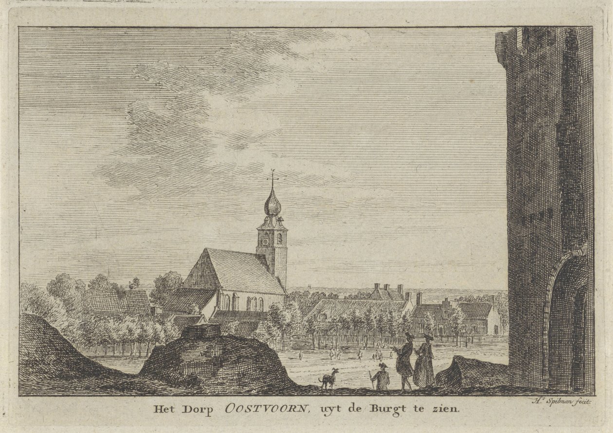Ansicht von Oostvoorne (Das Dorf Oostvoorn, von der Burg aus gesehen) von Hendrik Spilman